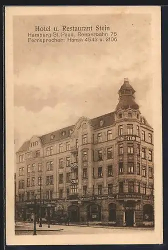 AK Hamburg-St. Pauli, Hotel und Restaurant Stein, Reeperbahn 75