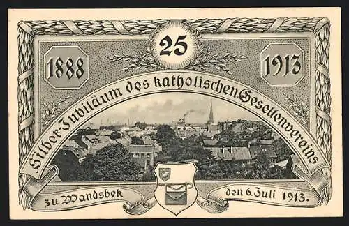 AK Hamburg-Wandsbek, Silberjubiläum d. Katholischen Gesellenvereins 1913, Totalansicht im Passepartout, Festpostkarte