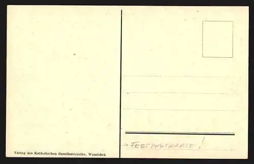 AK Hamburg-Wandsbek, Silberjubiläum d. Katholischen Gesellenvereins 1913, Totalansicht im Passepartout, Festpostkarte