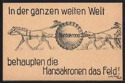 Künstler-AK Hamburg, Reklame für Hansakorken von Wilhelm O. P. Rieck, Alter Teichweg 11