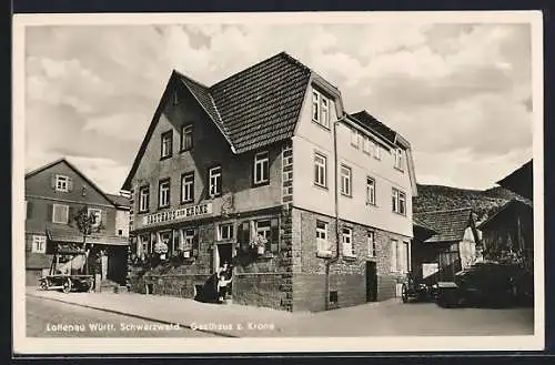 AK Loffenau /Württ. Schwarzwald, Gasthaus zur Krone mit Strassenpartie