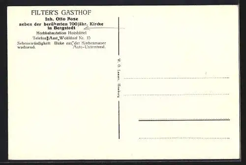 AK Hamburg-Bergstedt, Filter`s Gasthof, Inh. Otto Rose