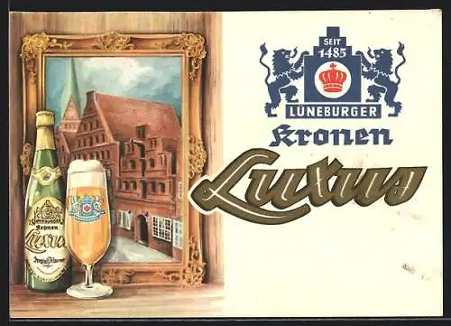 Künstler-AK Lüneburg, Reklame für die Brauerei Lüneburger Kronen-Bräu