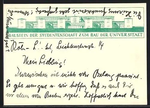 AK Köln-Lindenthal, Universität, Baustein der Studentenschaft