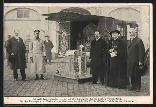 AK Köln, Das erste Kapellenauto bei der Übergabe an Kardinal von Hartmann im Hof d. Erzbischöflichen Palais