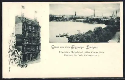 AK Hamburg-St. Pauli, Gasthaus Englisches Bierhaus v. Friedrich Schabbel, Panoramablick