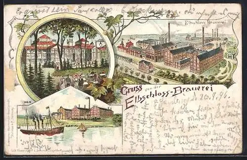 Lithographie Hamburg-Nienstedten, Elbschloss-Brauerei, Garten