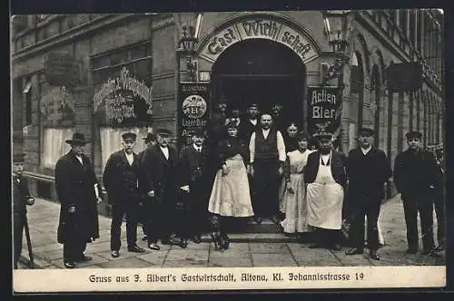 AK Hamburg-Altona, J. Albert`s Gasthaus mit Belegschaft, Kl. Johannisstrasse 19