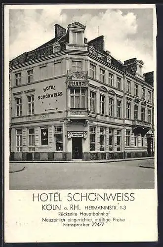 AK Köln a. Rh., Das Hotel Schönweiss