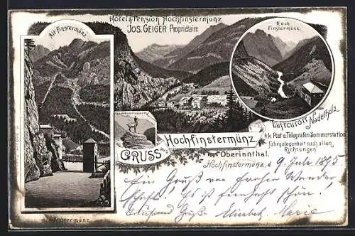 Vorläufer-Lithographie Hochfinstermünz /Oberinnthal, 1895, Hotel und Pension von Jos. Geiger, Alt-Finstermünz