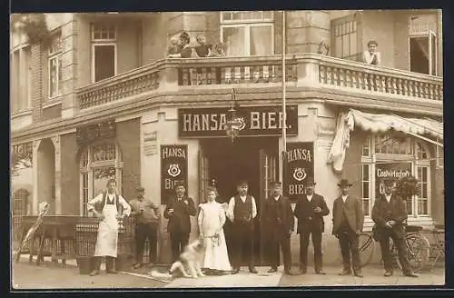 Foto-AK Hamburg-Barmbek, Restaurant Zur Hansa-Quelle, Osterbekstrasse 76, Ecke Grovestrasse, 1909