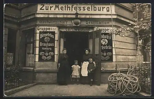 Foto-AK Hamburg-Eimsbüttel, Gasthaus zur Methfesselburg in der Methfesselstrasse und Rombergstrasse