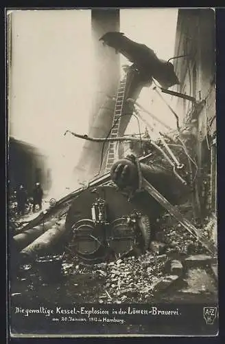 Foto-AK Hamburg-St. Pauli, Schäden nach der Kessel-Explosion in der Löwenbrauerei, 1912