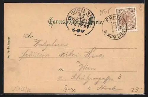 Lithographie Frein b. Mürzsteg, Adolf Mayer`s Gasthof, Wasserfall zum Todten Weib