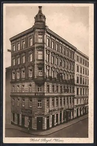 AK Wien, Grosse Mohrengasse 18, Hotel Lloyd mit Modegeschäft von O. Hochmann