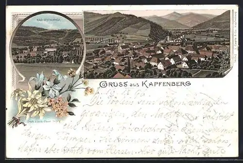 Lithographie Kapfenberg, Bad Steinerhof und Panorama