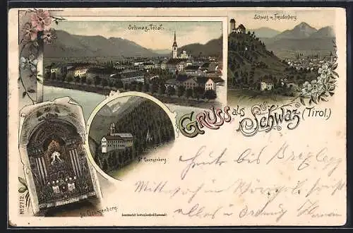 Lithographie Schwaz, St. Georgenberg, Totalansicht