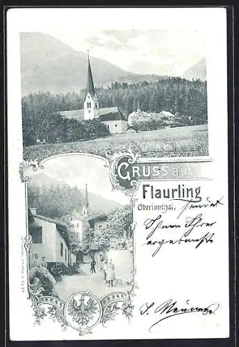 AK Flaurling /Oberinnthal, Ansicht mit Kirche und Strassenpartie