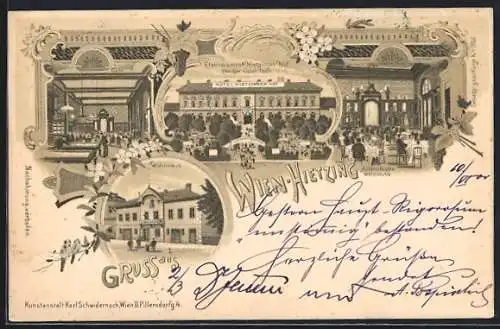 Lithographie Wien-Hietzing, Hotel Hietzinger Hof, Café, Wohnhaus