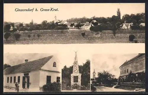 AK Grosskrut /N.-Oe., Ginzersdorf, Kriegerdenkmal und andere Motive aus dem Ort
