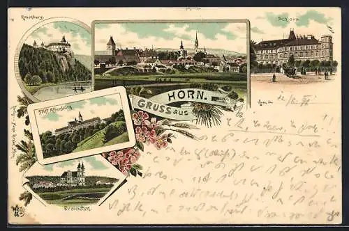 Lithographie Horn, Stift Altenburg, Rosenburg, Dreieichen, Schloss, Ortsansicht