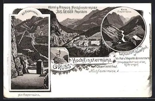 Lithographie Hochfinstermünz, Hotel & Pension Jos. Geiger, Alt-Finstermünz, Gämse