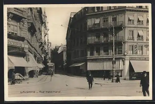 AK Lausanne, Rue Haldimand mit Strassenbahn