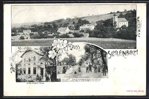 AK Schleinbach, Totalansicht, Mariannen-Heim und Linzerstrasse