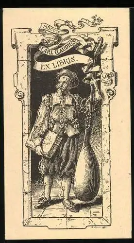 Exlibris Carl Claudius, Musiker mit Laute höfisch gekleidet, musikhistorisches Museum, Malmö