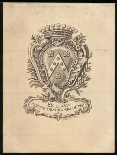 Exlibris von Stern für Justin Deschamps De Pas, Wappen mit Krone