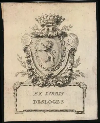 Exlibris Desloges, Wappen mit Krone und Löwe