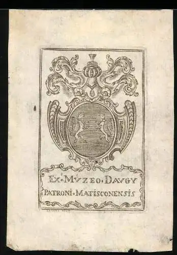 Exlibris von Lagnel für Muzeo Daugy Patroni Matisconensis, Wappen mit Füchsen