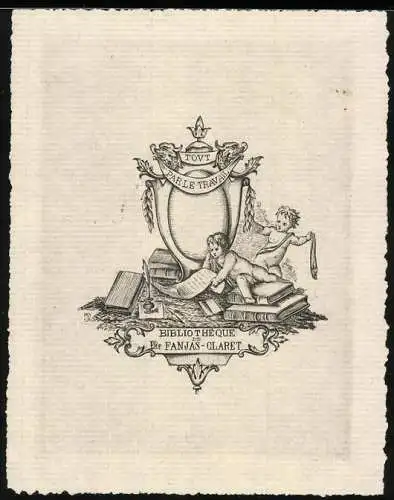 Exlibris Bibliotheque De Elite Fanjas-Claret, Putten mit Büchern & Dokumenten