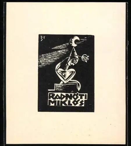 Exlibris von Buday für Radnoti Miklos, Frau als Blume dargestellt im Mondschein