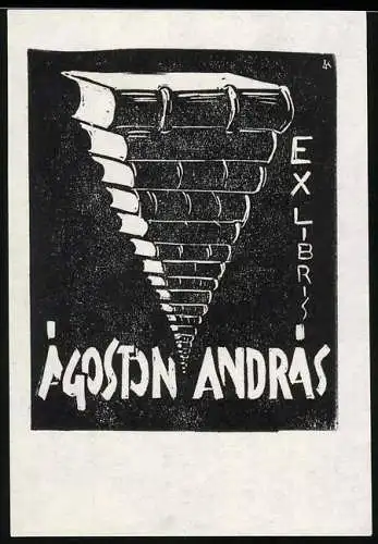 Exlibris Agoston Andras, endloser Bücherstapel