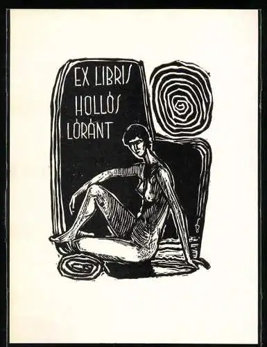 Exlibris von Stettner für Hollos Lorant, Frauenakt / Nackte Frau sitzend