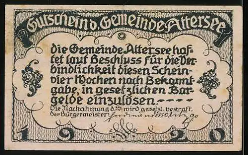 Notgeld Attersee 1920, 10 Heller, Madonna mit Kind, Segelschiff und Landschaftsmotiv