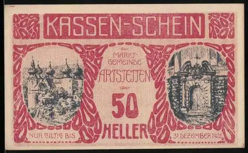 Notgeld Artstetten 1920, 50 Heller, Schloss und Torbogen-Motive