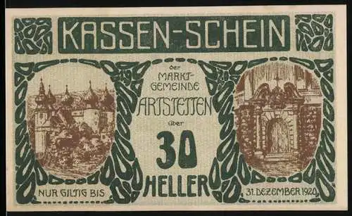 Notgeld Artstetten 1920, 30 Heller, Schloss und Torbogen-Motive