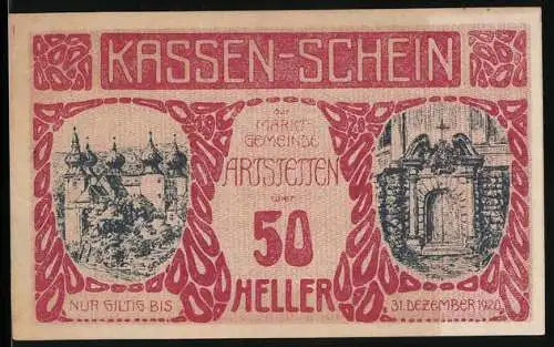 Notgeld Artstetten 1920, 50 Heller, Burg und Torbogen-Motive