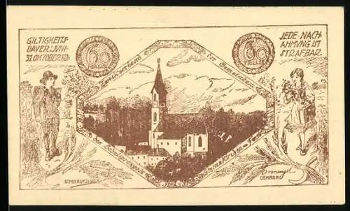 Notgeld Steinakirchen am Forst, 60 Heller, Kirche und ländliche Szenen