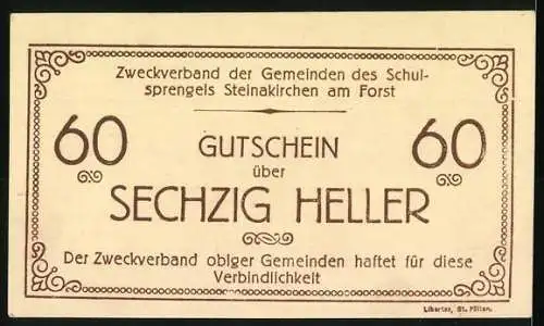 Notgeld Steinakirchen am Forst, 60 Heller, Kirche und ländliche Szenen