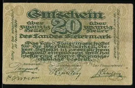 Notgeld Graz / Steiermark 1920, 20 Heller, Text und Signaturen