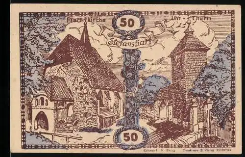 Notgeld Stefanshart 1920, 50 Heller, Kirche und Turm-Motiv