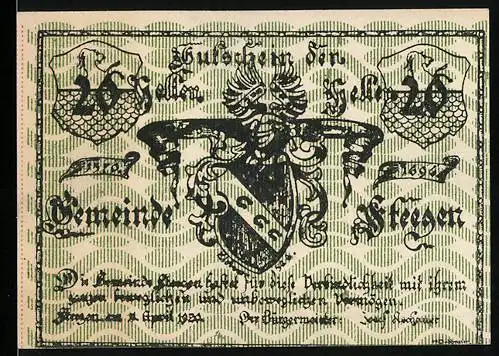 Notgeld Steegen 1920, 20 Heller, Wappen und Schriftzug, Gutschein der Gemeinde Steegen