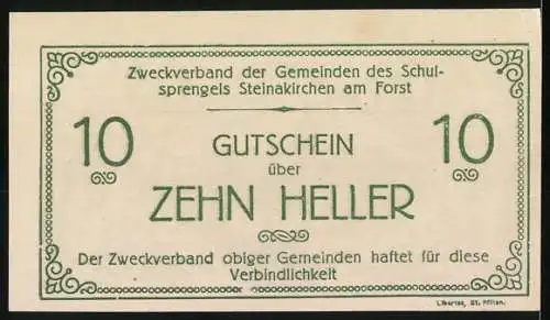 Notgeld Steinakirchen 1920, 10 Heller, Kirche und Landschaftsmotiv