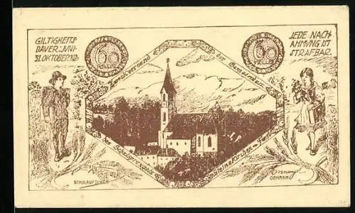 Notgeld Steinakirchen am Forst 1922, 60 Heller, Kirche und Figuren, Gültigkeit bis 31. Oktober 1920