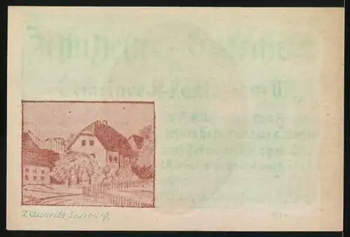 Notgeld St. Pantaleon, 10 Heller, Silberschmied-Arbeit und Landschaftsmotiv