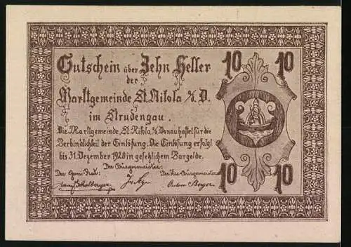 Notgeld St. Nikola a.D. 1921, 10 Heller, Ruine Werfenstein, Wappen