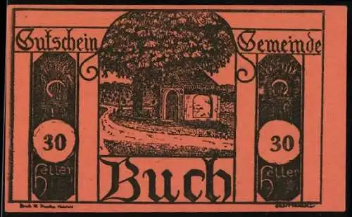 Notgeld Buch 1920, 30 Heller, ländliche Szene mit Baum und Gebäude